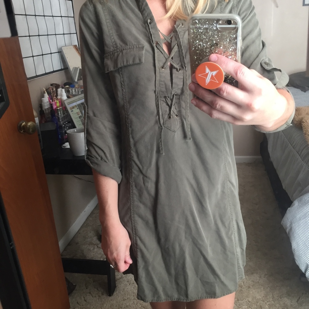 🍂 Military Green Shirt Dress